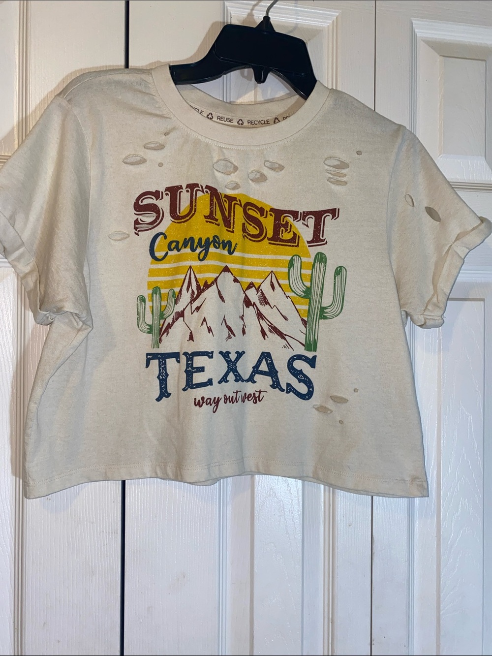 Sunset Canyon Texas Graphic Crop Tee - Cream